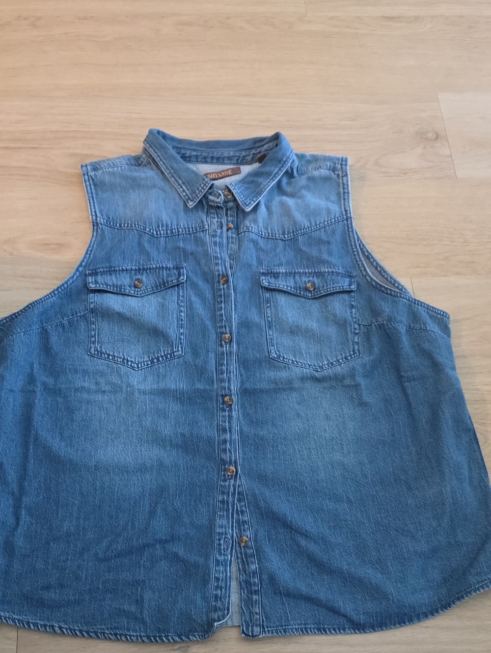 Shyanne Denim Collared Button Top in Medium Blue
